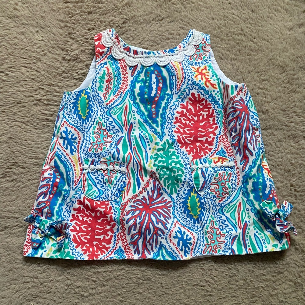 Baby Lilly Pulitzer Classic Shift Dress Minnow Size 6-12 Months Open Back Coral